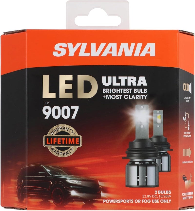 Sylvania 9007 مصابيح ضباب LED فائقة للسيارات والشاحنات - لمبات المصابيح الأمامية للرياضات الخارجية - ضوء LED أبيض بارد 6000 كيلفن - أقصى عمر افتراضي - بدون قطبية - ترقية DIY - Image 1